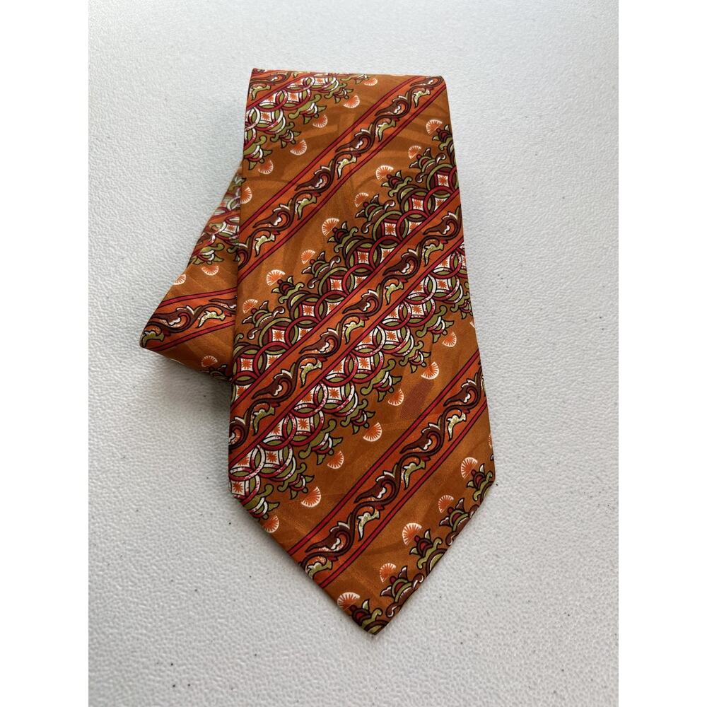 Courreges Homme Green, Orange, Brown, Green Abstract Pattern 100% Silk Tie NWOT